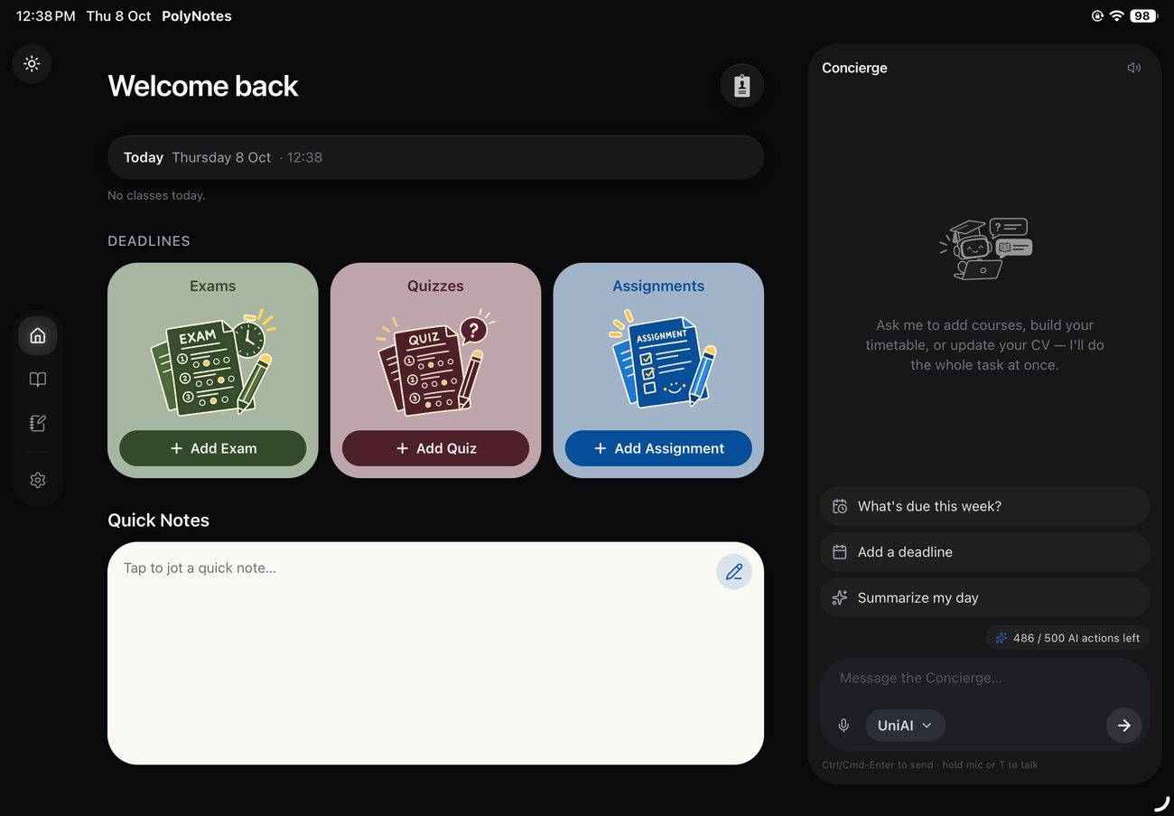 The deadlines and quick-notes planner in PolyNotes on iPad